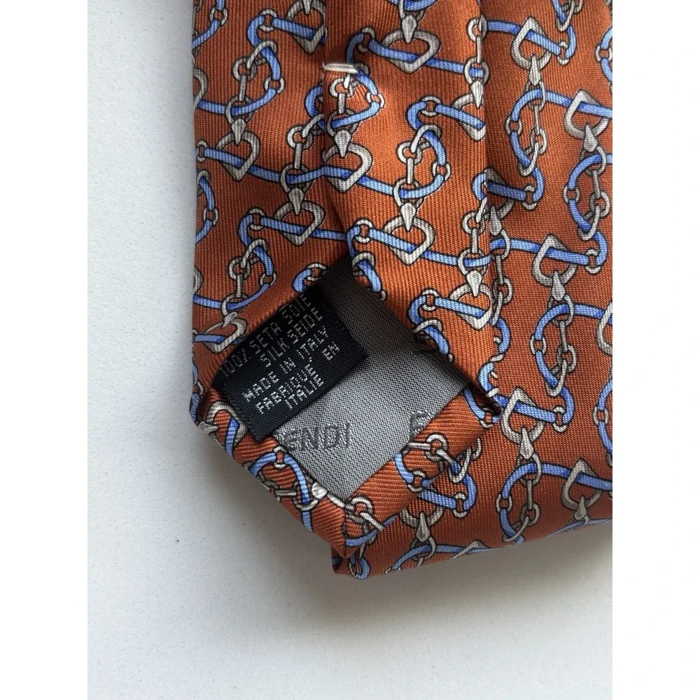 Vintage EUC Fendi Geometric Silk Tie Equestrian Horse Bit Made In Italy 56